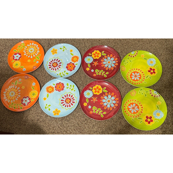 Laurie Gates Studio California Floral Colorful Melamine 11” Plates Set of 8 - Picture 1 of 6